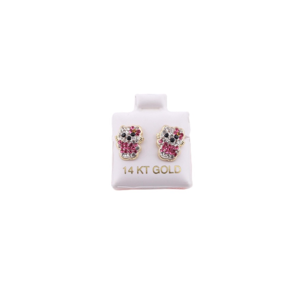 Women's Sanrio Hello‎ Kitty 14k Gold Cubic Zirconia Stud Earrings Screw Post ***